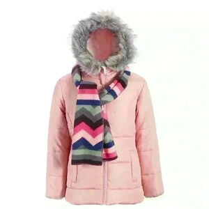 S Rothschild & CO Big Girls Solid Quilted Puffer Jacket and Scarf Set M 10/12